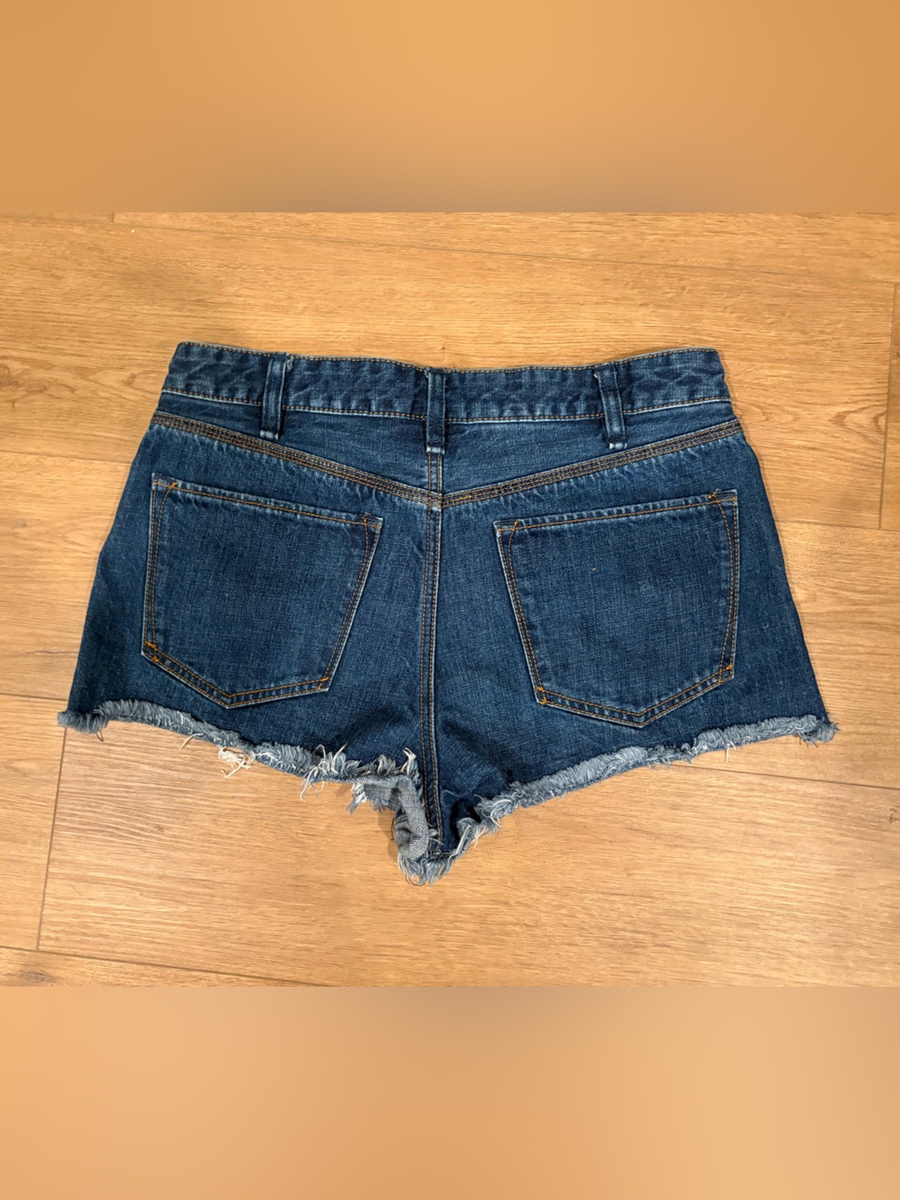 Free People Dark Blue High-Rise Frayed Hem Denim Shorts - Picture 4 of 4